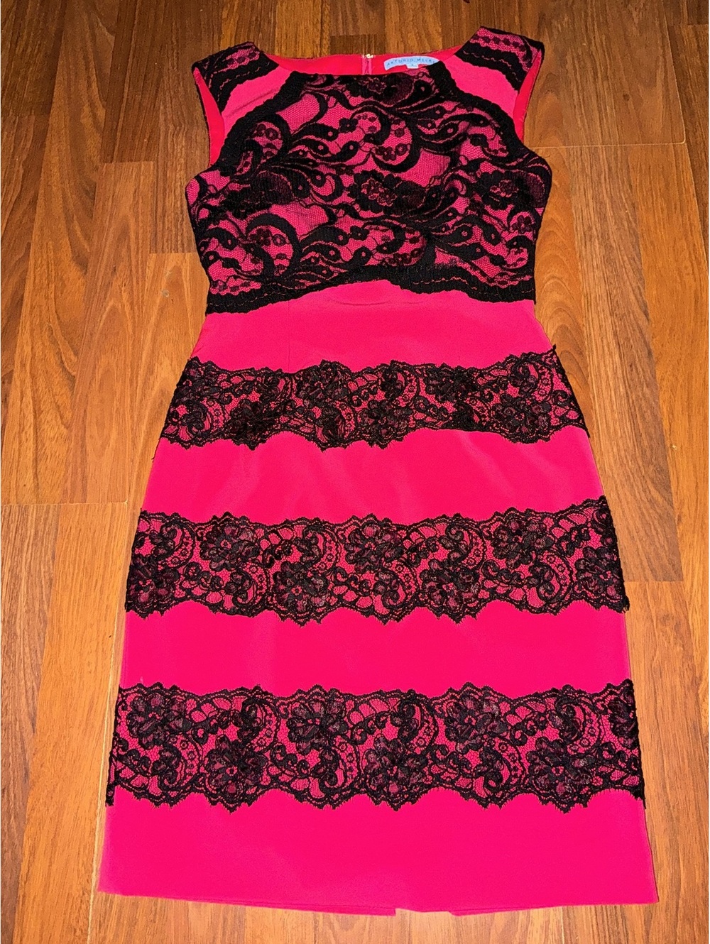 Antonio Melani Red and Black Lace Sheath Dress Size 2